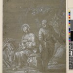 Studio per un uomo appoggiato a un gomito_Carletto Caliari_1594-1595_Carboncino nero, tracce di gesso colorato giallo e rosso, rialzato a biacca su carta azzurra_mm 279 x 201_Bergamo, Accademia Carrara